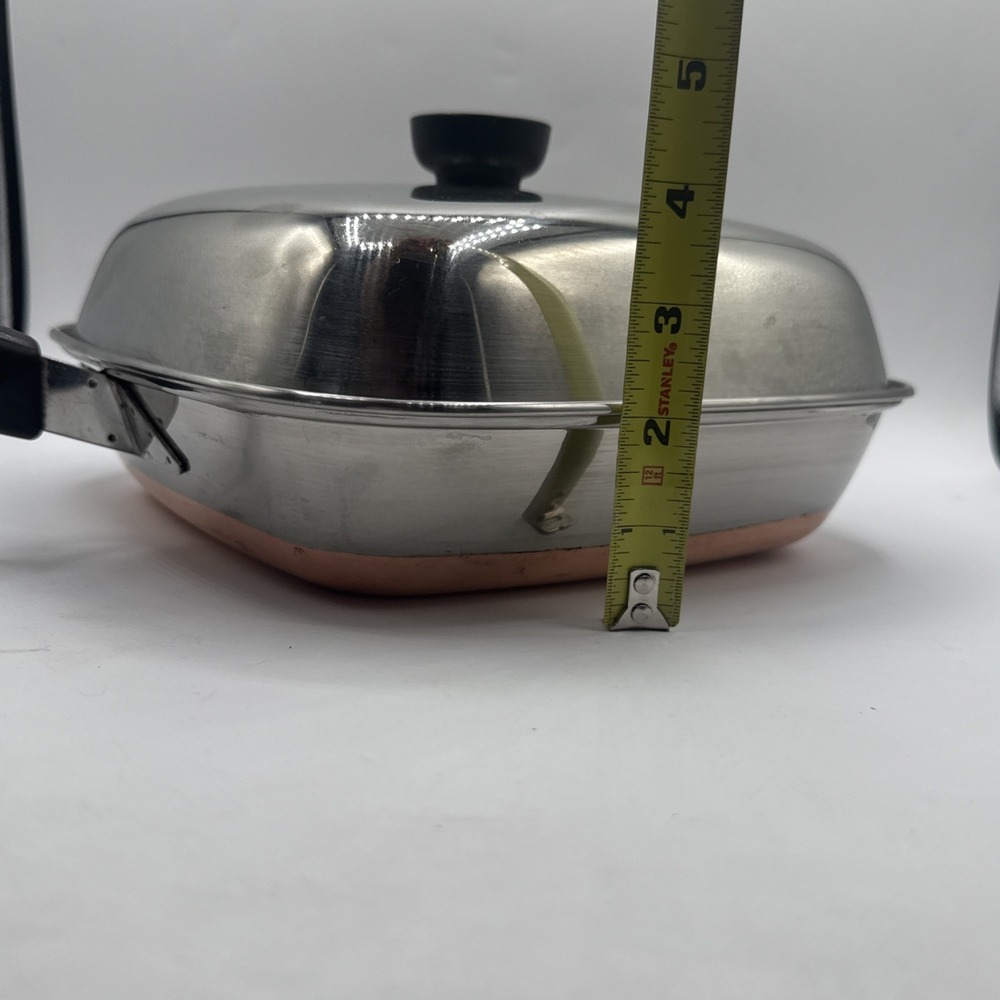 Revere Ware USA Small Square Copper Bottom Pot Fry Pan Skillet Bacon Clean - Picture 15 of 15